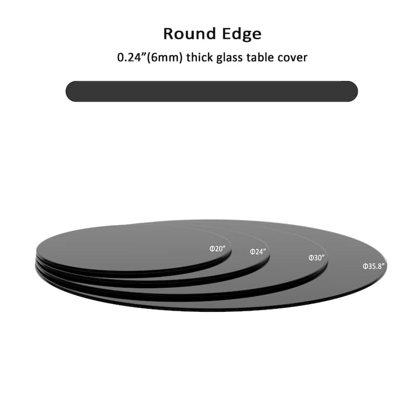 30" Inch Round Tempered Glass Table Top Black Glass 1/4" Inch Thick